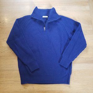 Blue Ribbed Zipper Collar Sweater - Crossley - Made in Italy